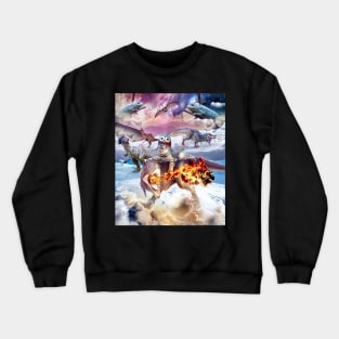 Space Kitty Cat Riding Dinosaur Crewneck Sweatshirt